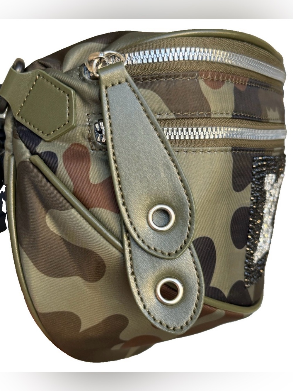 New Handmade Camouflage Bum Bag / Crossbody Bag Embellished Logo Panel - Green - Picture 7 of 7